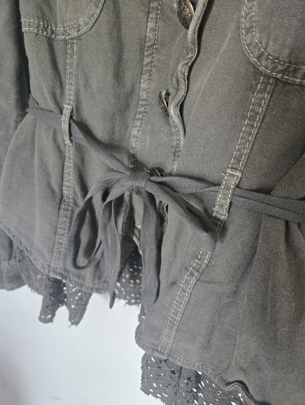 Free People• Emilia Military Utility Jacket with Lace Hem In Bitter Olive.Sz XS - Picture 12 of 16